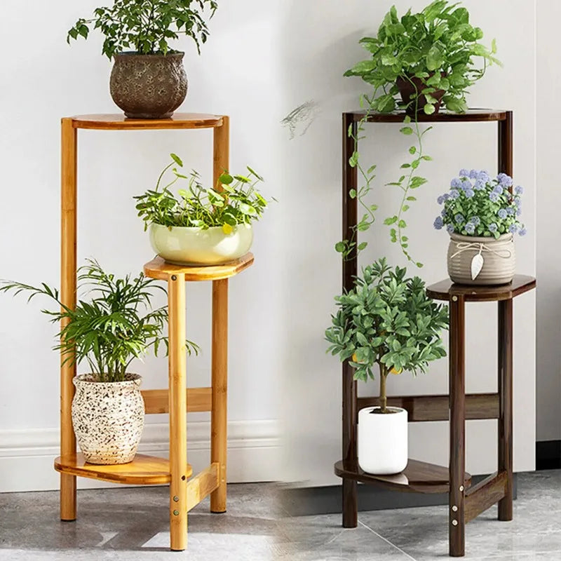 3-Tier Bamboo Corner Plant Stand – Tall Flower Pot Rack Corner Plant Stand Axl