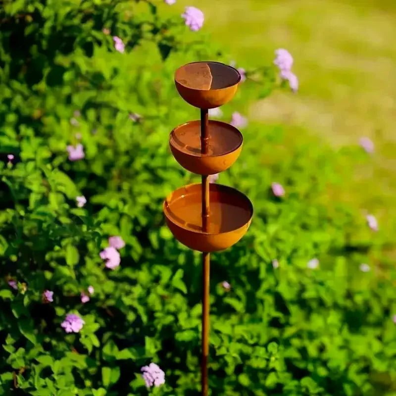 3-Tier Bird Bath Rain Collector with Metal Stake – Garden Decor Garden Bird Bath Axl