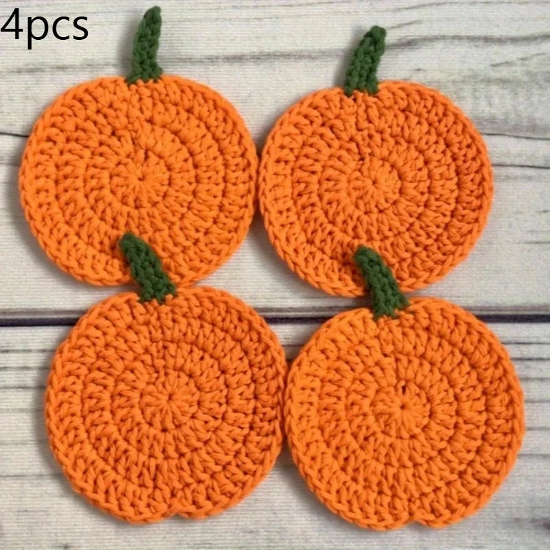 Handmade Crochet Coasters – Farmhouse Fabric Drink Pads Crochet Coaster Set Axl Orange-4pcs