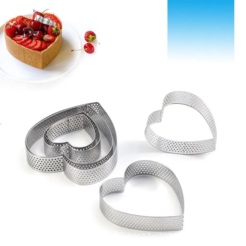 6-Piece Heart Tart Ring Set | Perforated Stainless Steel Molds Tart Ring Mold Set Axl