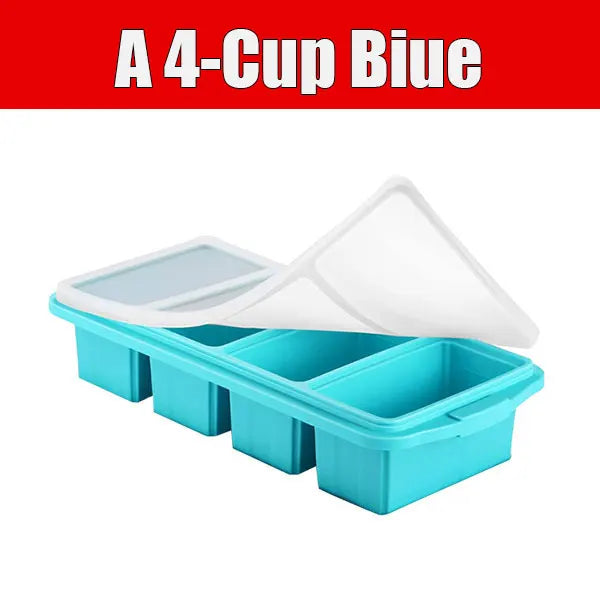 Silicone Food Freezer Mold – 4-Cup Portion Tray with Lid Silicone Freezer Tray Axl A 4-Cup Biue