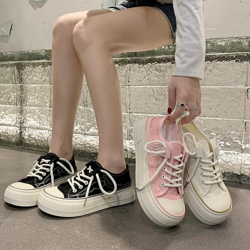 Women's Retro Canvas Sneakers – Thick Sole Platform Board Shoes Canvas Platform Sneakers Axl