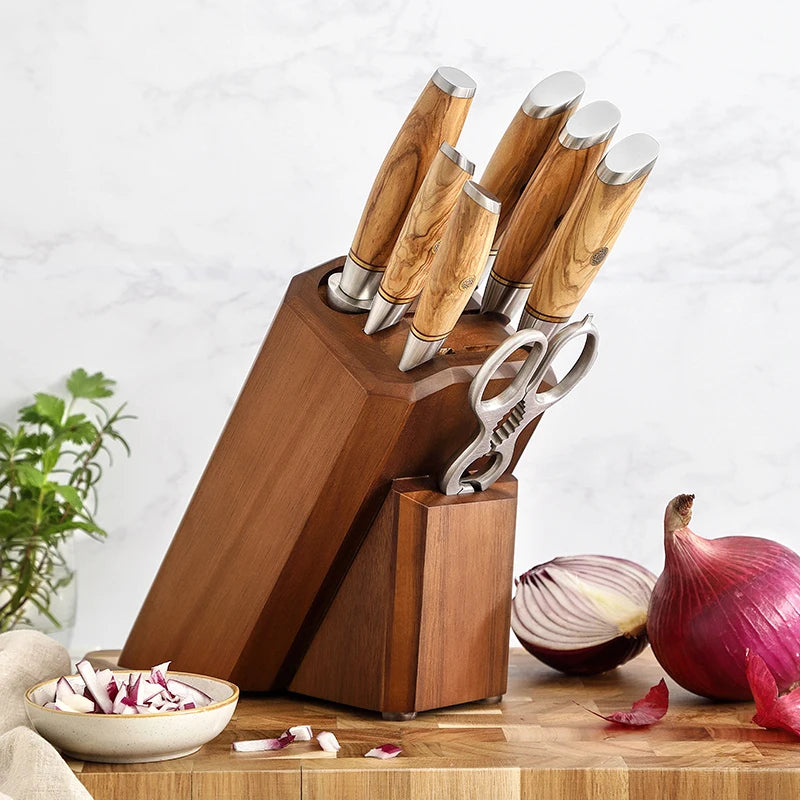 XINZUO 8-Slot Acacia Wood Knife Block – Kitchen Knife Holder Knife Block Axl