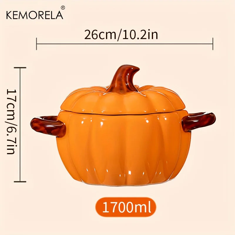 KEMORELA Ceramic Pumpkin Casserole Pot – Oven-Safe with Lid Ceramic Casserole Pot Axl 1700ML