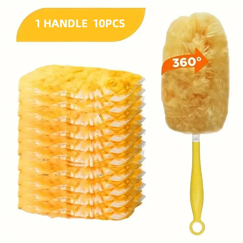 Double-Sided 360° Microfiber Electrostatic Duster – Dust & Webs Microfiber Duster Axl 1 handle10PCS