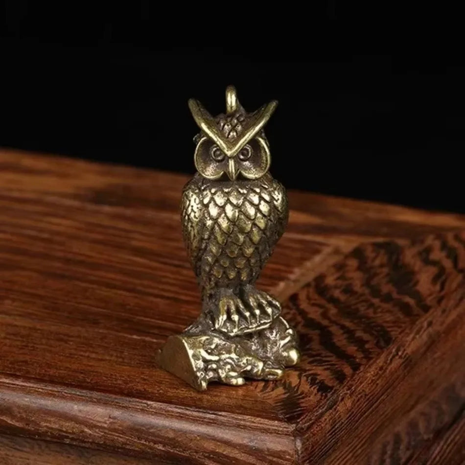 Retro Brass Owl Miniature Statue | Copper Desktop Ornament Miniature Figurine Axl