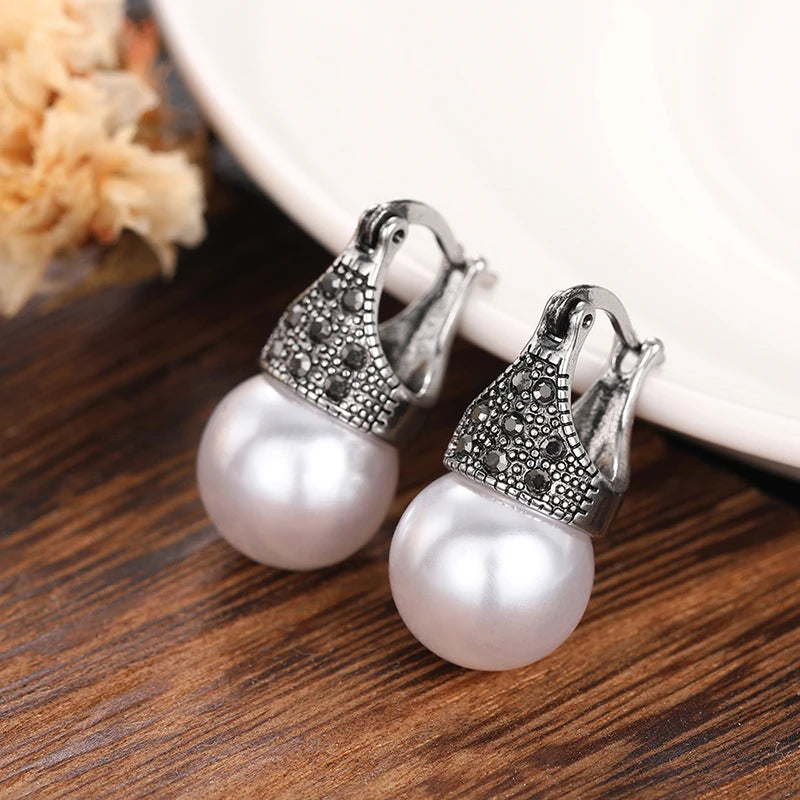 Huitan Vintage Pearl Drop Earrings – Rhinestone Fashion Jewelry Pearl Drop Earrings Axl