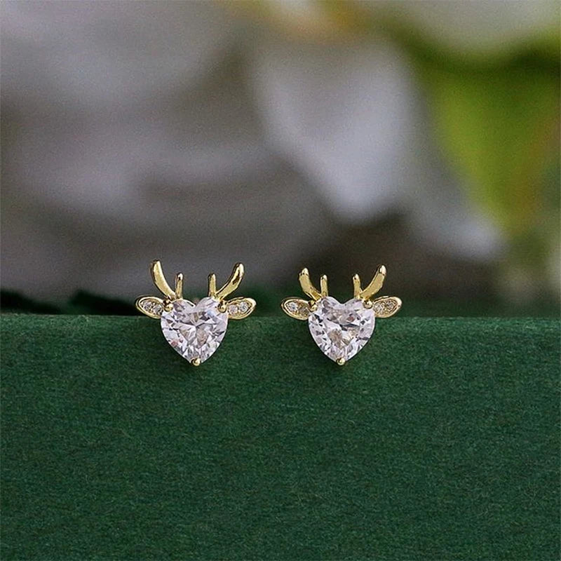 Huitan Elk Stud Earrings Gold Cubic Zirconia Christmas Jewelry Stud Earrings Axl