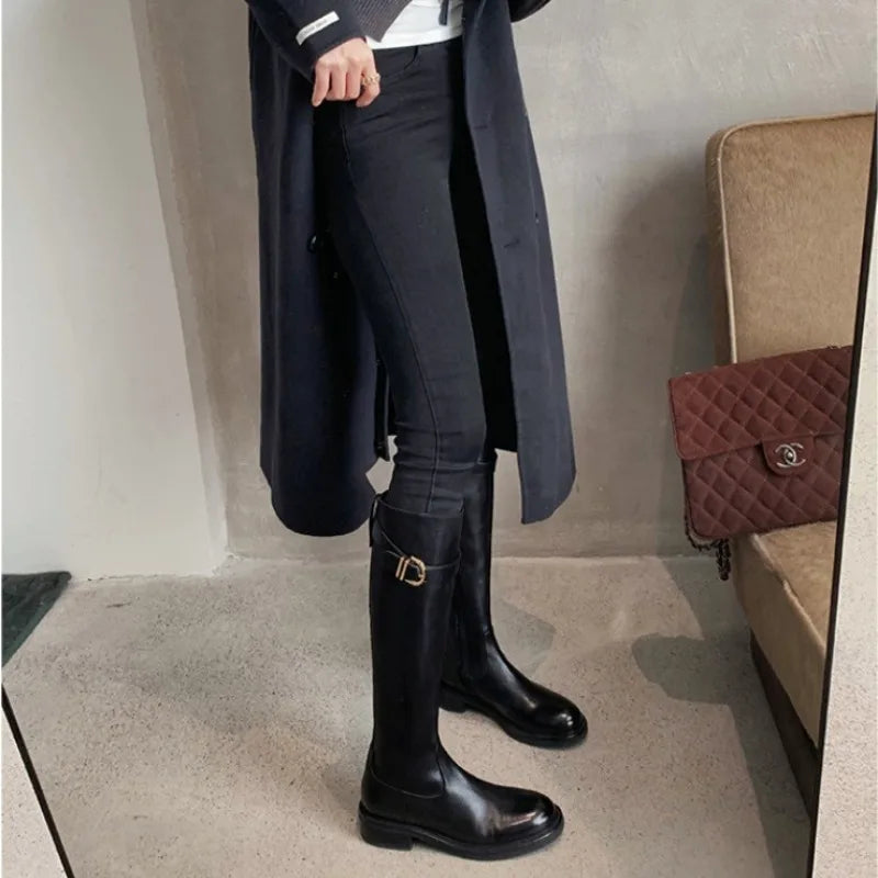 Women's Gothic Knee-High Knight Boots – Punk Buckle Platform Knee-High Boots Axl