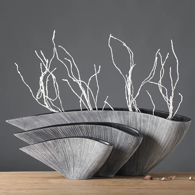 Nordic Large Fan-Shaped Resin Vase – Modern Home Décor Decorative Resin Vase Axl