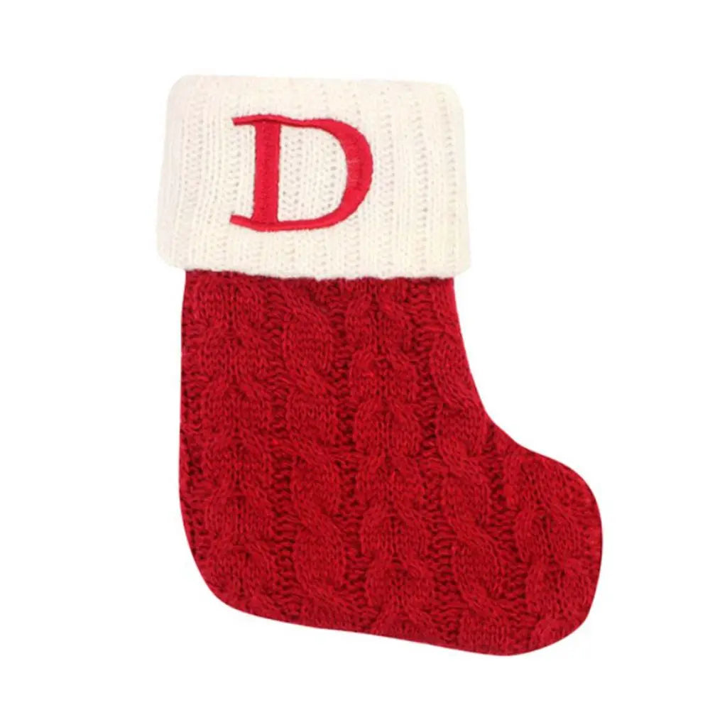 Knitted Christmas Stocking – Alphabet Letter Xmas Décor Gift Christmas Stocking Axl D