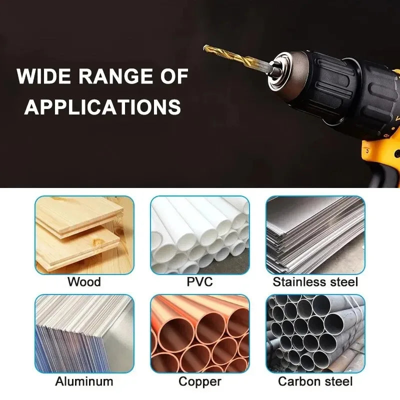 6-Piece HSS Titanium Tap & Drill Integrated Set | Gold Coat Tap & Drill Set Axl