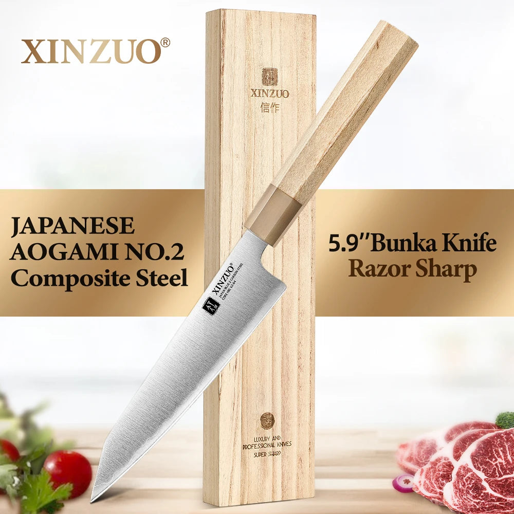 XINZUO 5.9" Kiritsuke Knife – Aogami No.2 Carbon Steel Japanese Kitchen Knife Axl China Mainland