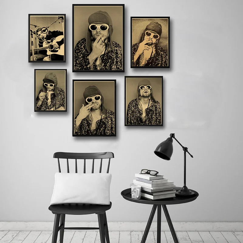Kurt Cobain Retro Kraft Paper Poster | Vintage Music Wall Art Vintage Wall Poster Axl