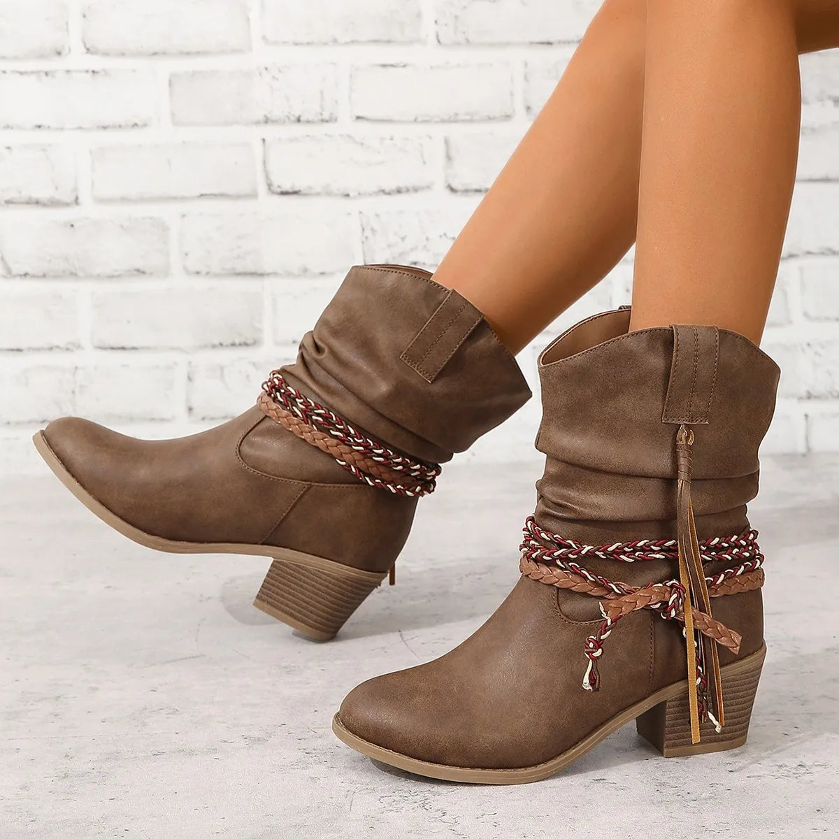 Women's Round Toe Stretch Sock Ankle Boots | Thick Heel Stretch Ankle Boots Axl 9358 dark brown 39