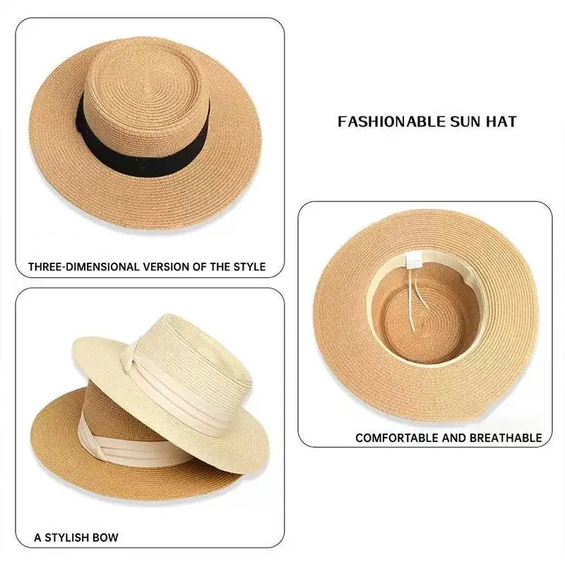 Women's Wide Brim Straw Hat – French Style Beach Sun Hat Women's Straw Hat Axl