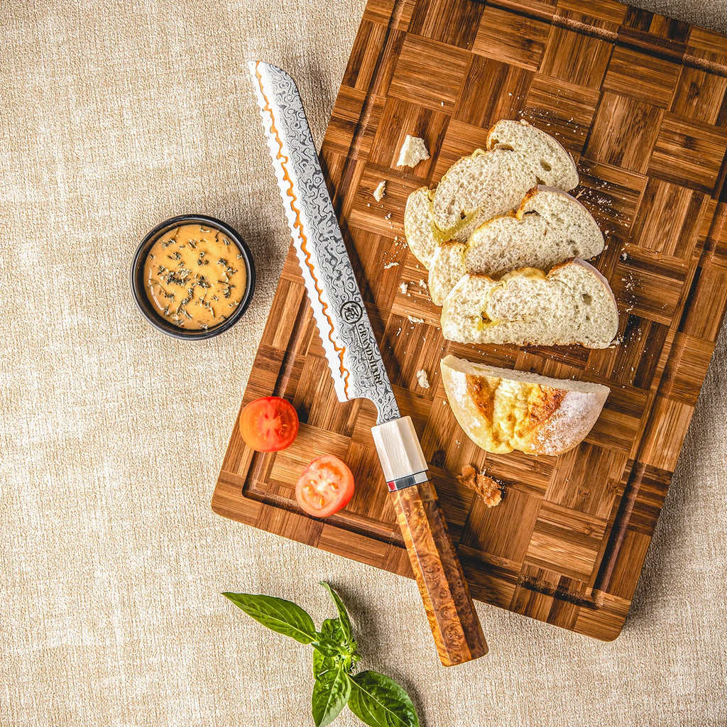 Grandsharp 8" Damascus Bread Knife – 55-Layer Serrated Steel Damascus Bread Knife Axl