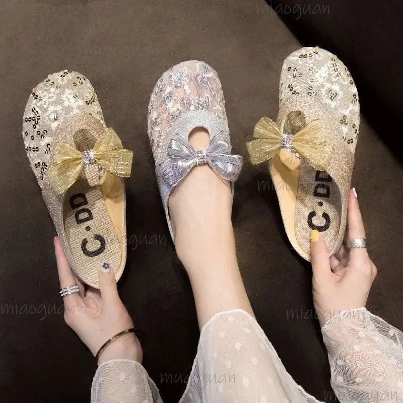 Women's Mesh Bow Rhinestone Slide Sandals – Summer Flats Women's Slide Sandals Axl