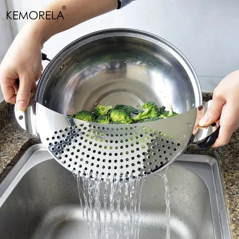 Stainless Steel Pot Side Strainer & Pan Drainer | KEMORELA Kitchen Strainer Axl