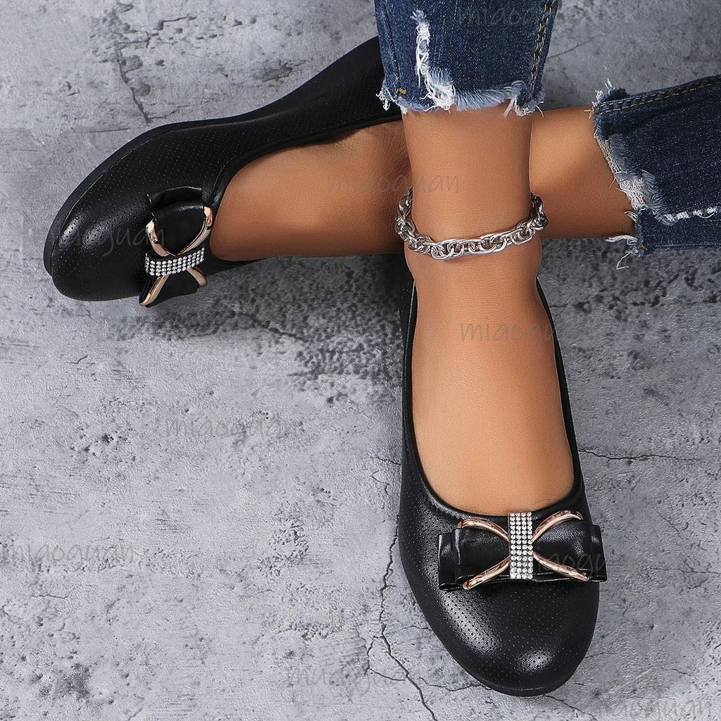 Women's Bow Flat Loafers – Elegant Slip-On Dress Shoes Women's Flat Loafers Axl