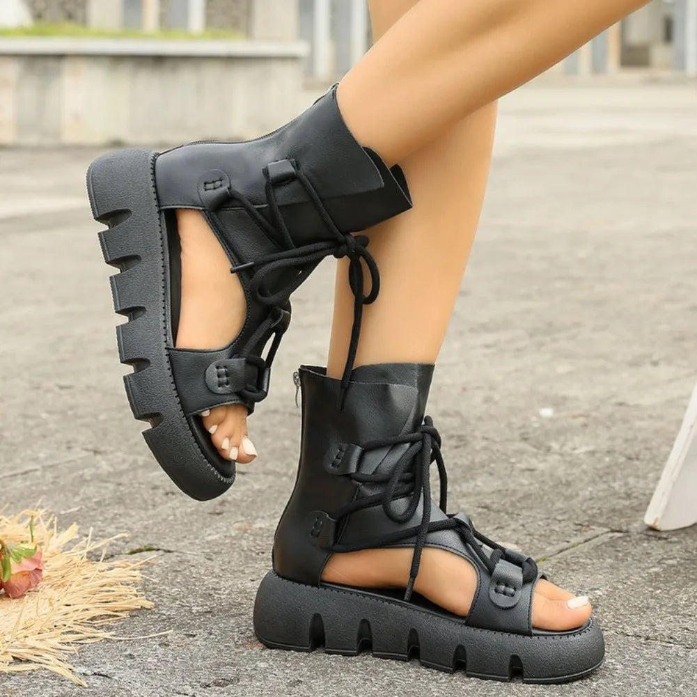 Women's PU Leather Wedge Platform Gladiator Sandals | Zip Wedge Platform Sandals Axl