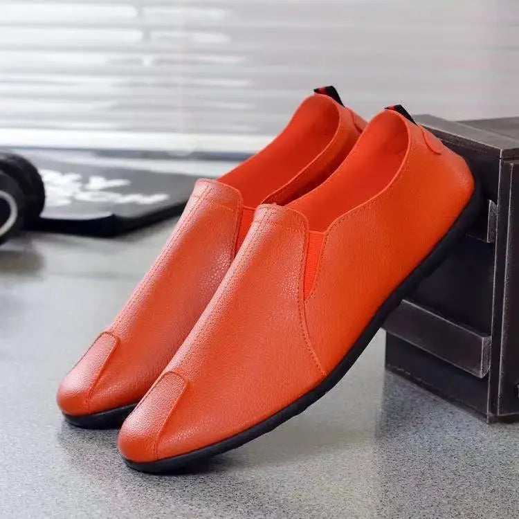 Men's Slip-On Leather Loafers – Lightweight Casual Flat Shoes Men's Casual Loafers Axl Orange 39