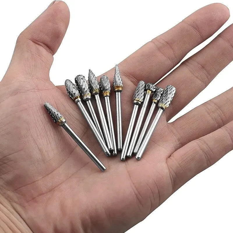 10-Pc Tungsten Carbide Burr Set | 3mm Shank Die Grinder Bits Rotary Burr Set Axl