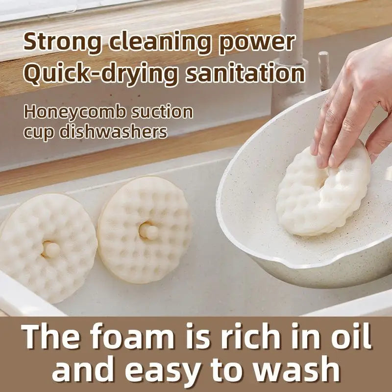 Double-Sided Kitchen Sponge Set with Suction Cup Holder Dishwashing Sponge Set Axl