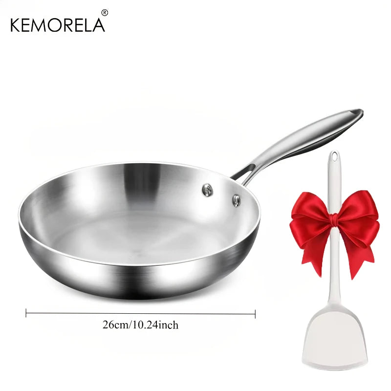 KEMORELA 316 Stainless Steel Frying Pan & Silicone Spatula Stainless Steel Frying Pan Axl 26cm