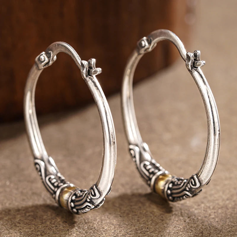 Huitan Vintage Two-Tone Hoop Earrings – Boho Circle Jewelry Hoop Earrings Axl