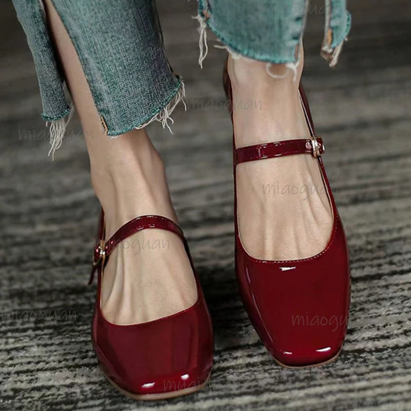 French Square Toe Mary Jane Pumps – Retro Mid-Heel Women's Shoes Mary Jane Pumps Axl