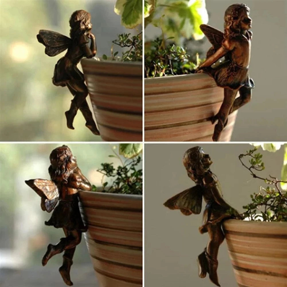 Fairy Angel Pot Hugger Resin Figurine – Garden Cup Hanger Garden Resin Figurine Axl