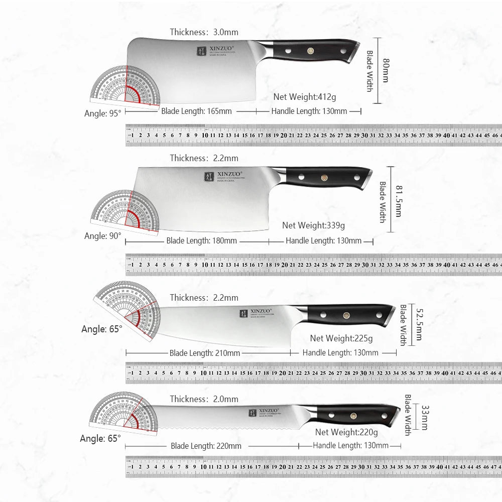 XINZUO Yu 8-Piece Knife Set | 1.4116 Steel & Ebony Handle Kitchen Knife Set Axl