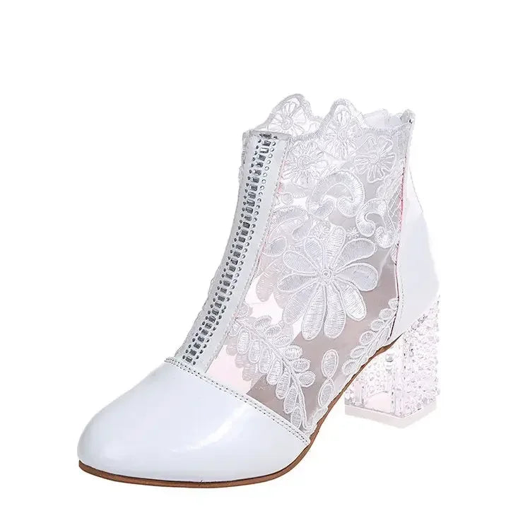 Women's Retro Embroidered Ankle Boots – Platform Block Heel Embroidered Ankle Boots Axl 40 WHITE