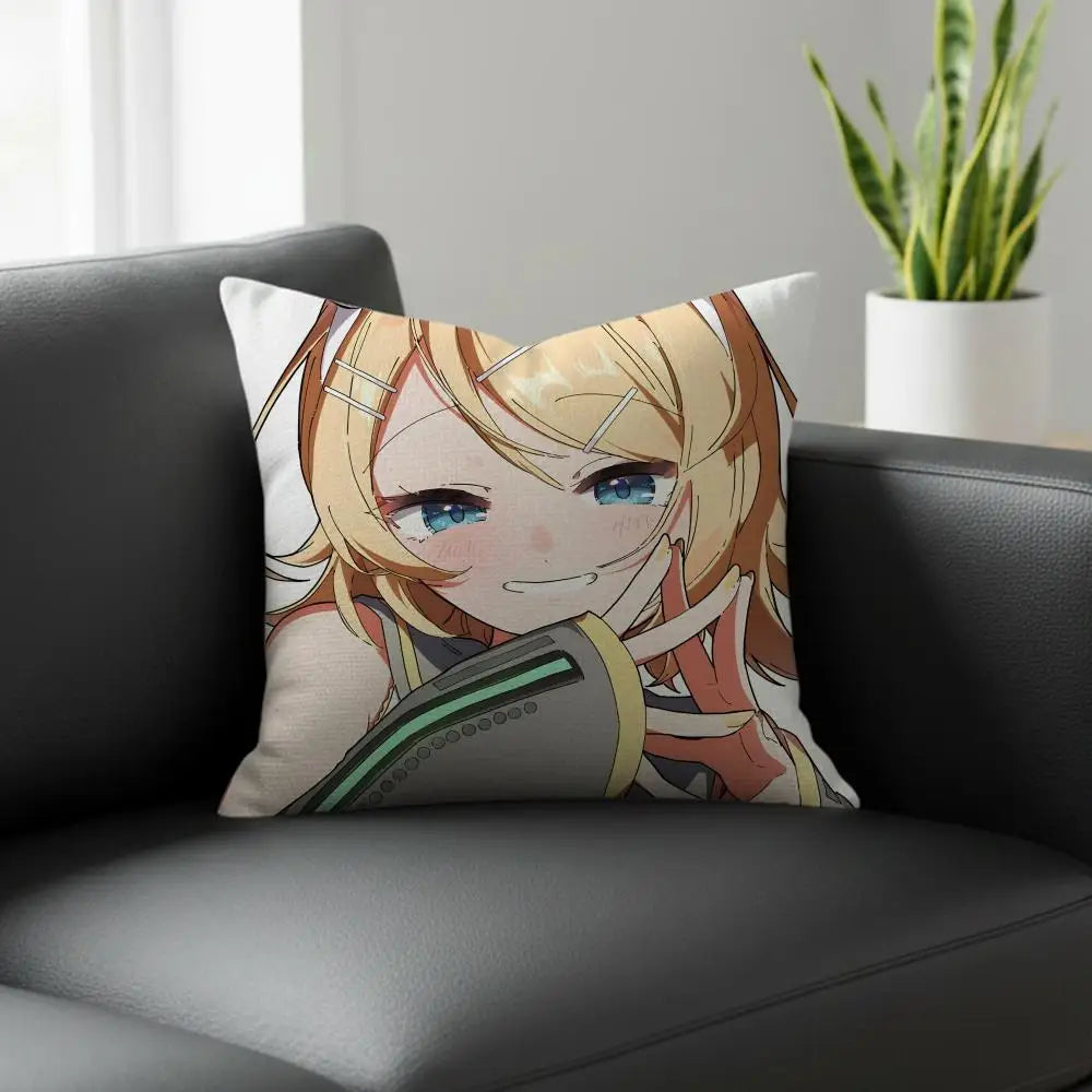 Kagamine Rin Linen Cushion Cover | Anime Pillow Case 6 Sizes Decorative Cushion Cover Axl White1 30X30cm