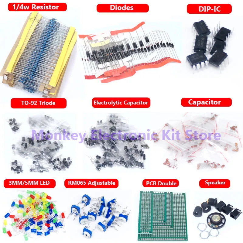 1818 Pcs Electronic Components Kit – Resistors, Capacitors, LEDs, ICs Electronic Components Kit Axl