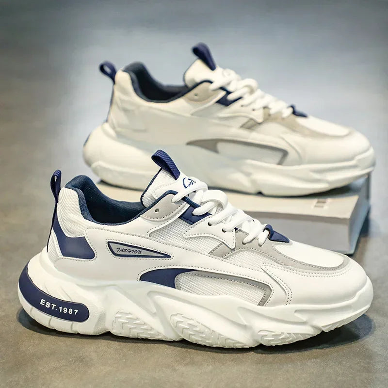 YBQJOO Thick Sole Clunky Sneakers – Breathable Mesh Casual Shoes Casual Sneakers Axl White blue 44