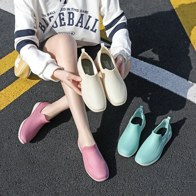 Women's Slip-On Ankle Rain Boots – Elegant Waterproof Shoes Women's Rain Boots Axl