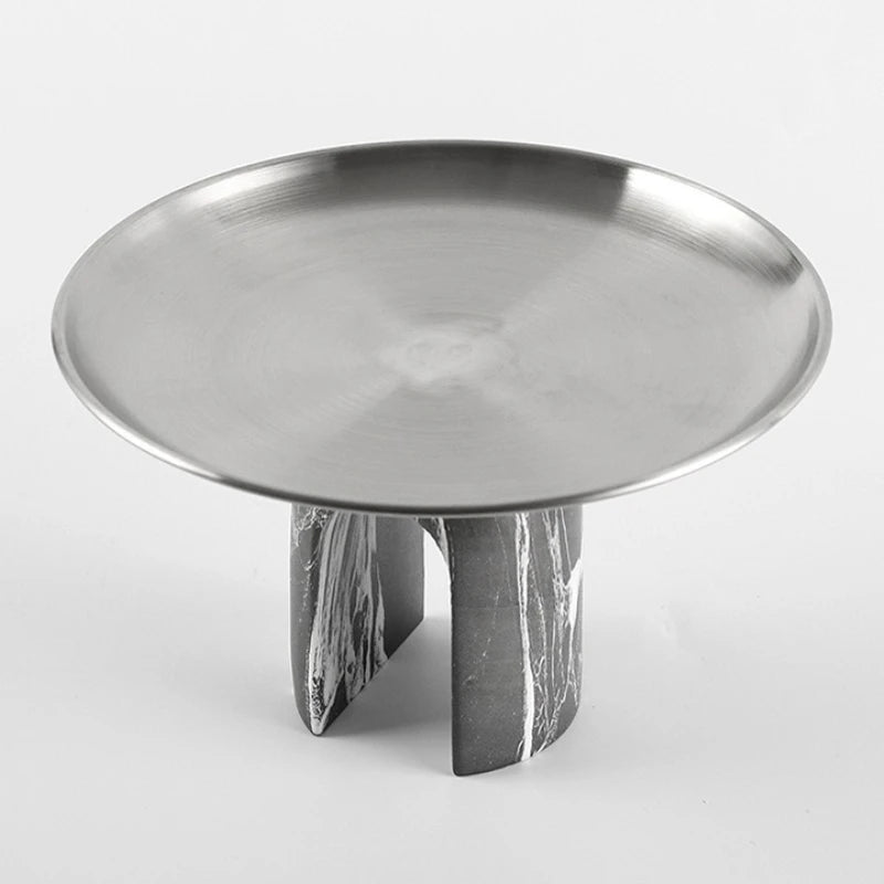 Stainless Steel Marble Fruit Plate – Round Luxury Serving Tray Decorative Serving Tray Axl