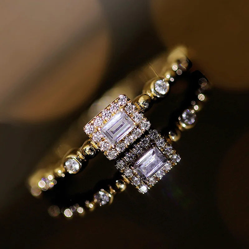 Huitan Gold CZ Rectangular Wedding Band Ring for Women CZ Fashion Ring Axl T0462 8