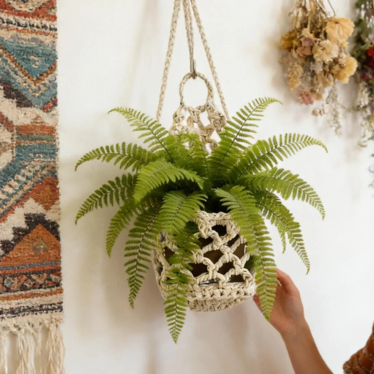 Boho Macrame Plant Hanger | Cotton Woven Wall Basket Macrame Plant Hanger Axl