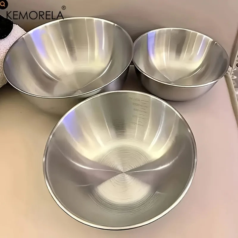 KEMORELA 3-Piece Stainless Steel Mixing Bowl Set with Scale Mixing Bowl Set Axl