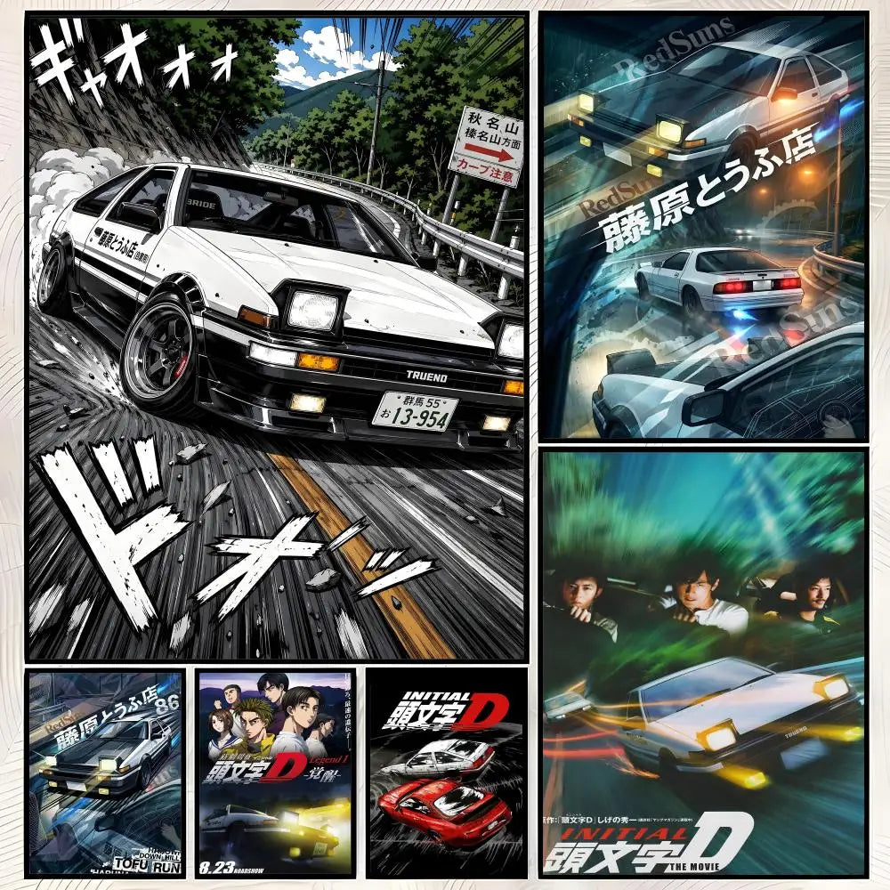 Initial D Anime Self-Stick HD PVC Wall Poster | Waterproof Decor Anime Wall Poster Axl