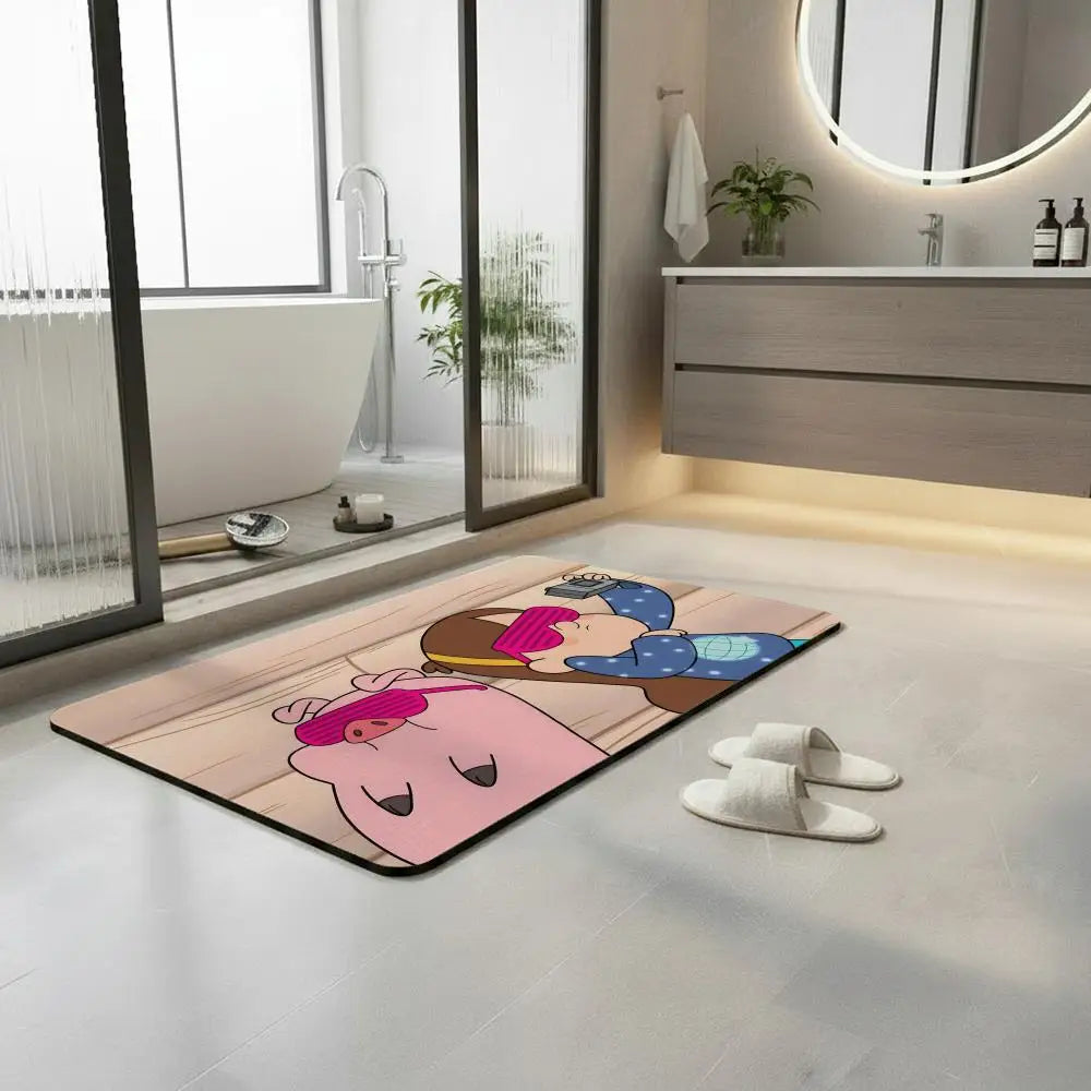 Cartoon Pig Diatomite Bath Mat – Quick Dry Non-Slip Floor Mat Diatomite Bath Mat Axl