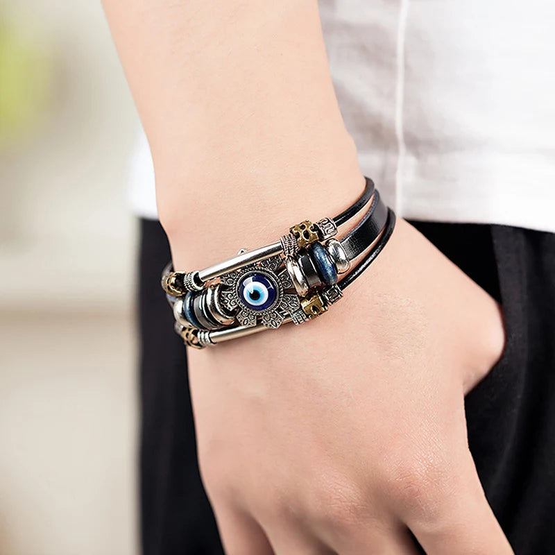 Turkish Nazar Lucky Eye Multilayer Leather Bracelet for Women Leather Charm Bracelet Axl