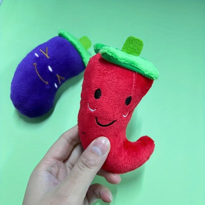 Squeaky Plush Dog Chew Toys – Chili & Eggplant 5/10 Pc Set Squeaky Dog Toy Axl