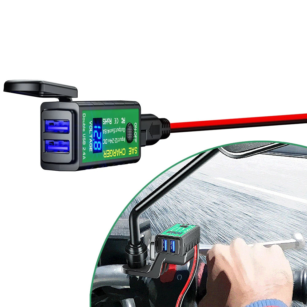 Motorcycle SAE to USB & Type-C Fast Charger with Voltmeter Motorcycle USB Charger Axl