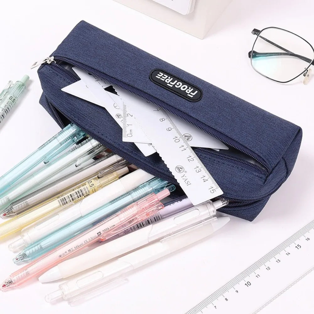 Canvas Pencil Case with Zipper – Solid Color Pen Storage Bag Canvas Pencil Case Axl