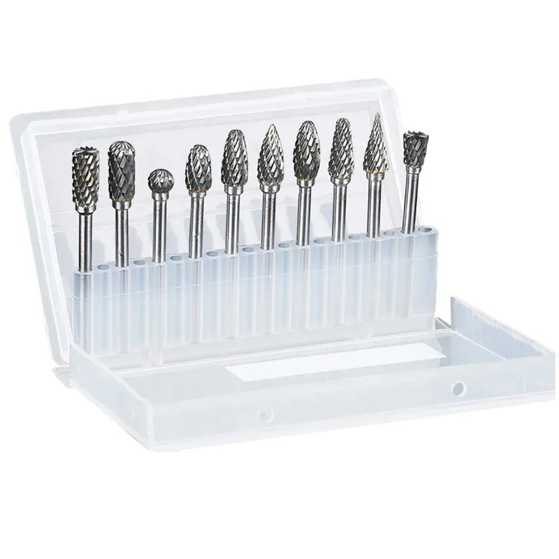 10-Pc Tungsten Carbide Rotary Burr Bits – Double Cut Dremel Set Rotary Burr Set Axl