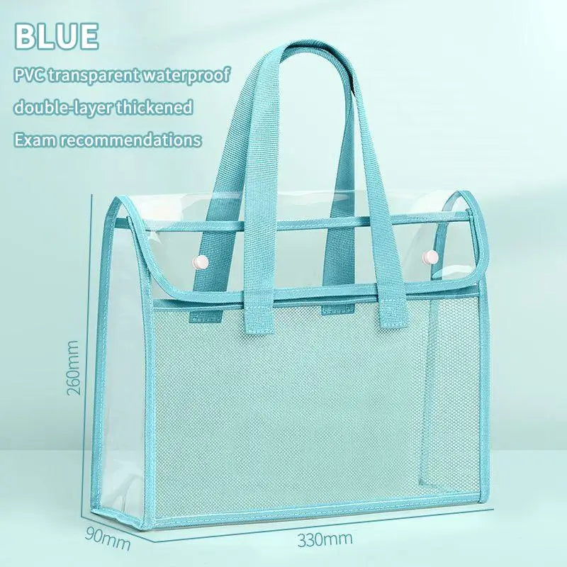 Clear PVC Exam Tote Bag – Waterproof Stationery Organizer Exam Tote Bag Axl Blue
